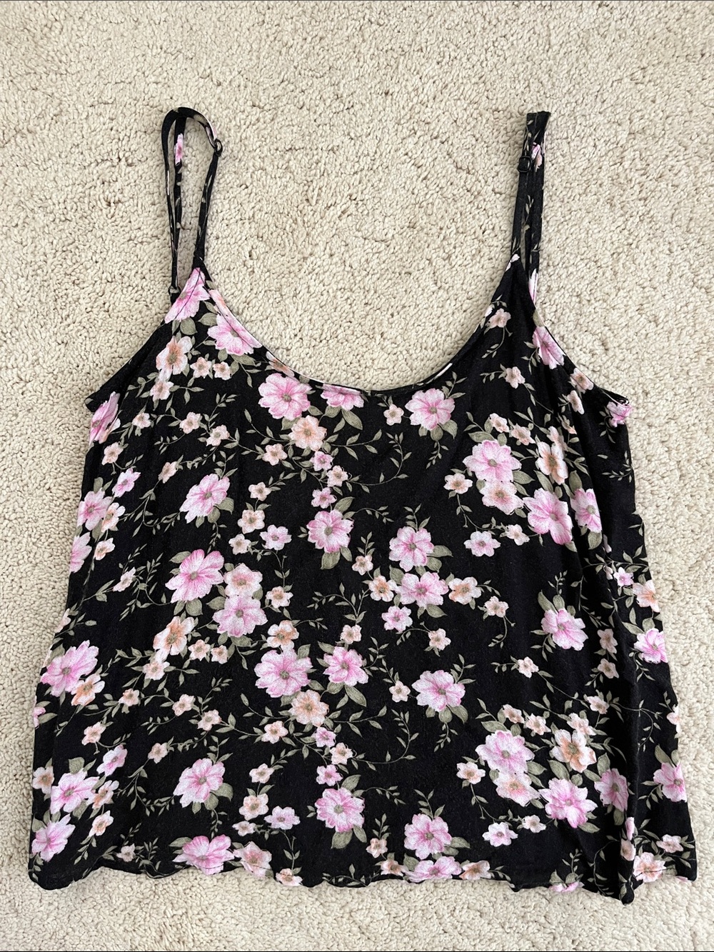 American Eagle Outfitters Black Cami with Pink Floral Print